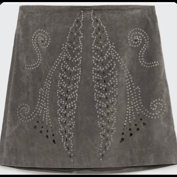 Zara woman open work genuine suede skirt - Picture 2 of 8